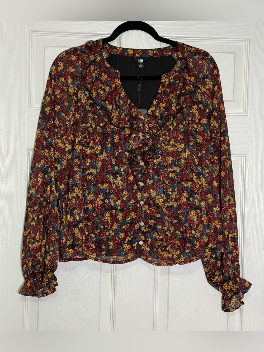 Frye Women's Ruffled Floral Button-Front Blouse - Multicolor Autumn Western Sz L